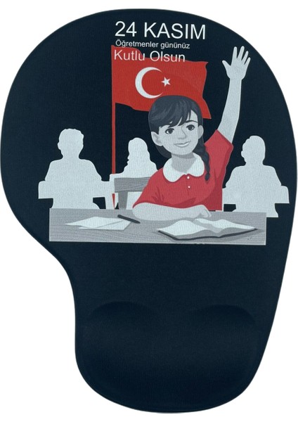 Bilek Destekli Öğretmenler Günü Memory Foam Kaymaz Taban Mouse Pad Siyah 08