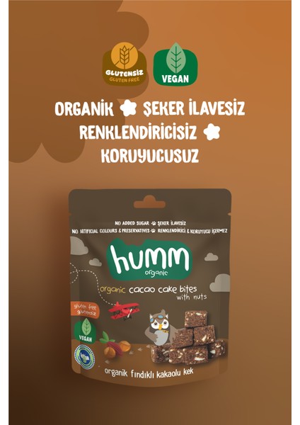 Organik Glutensiz Vegan Kakaolu ve Fındıklı Kek Atıştırmalık Paketi - 6 Adet