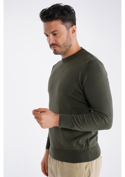 Erkek Haki %100 Pamuk Bisiklet Yaka Triko Kazak TRIST-1101 fiyatları
