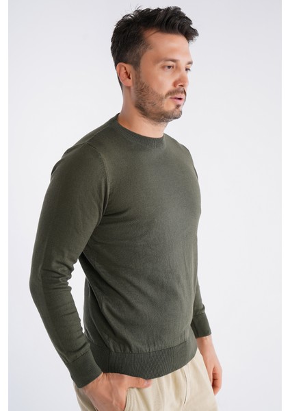 Erkek Haki %100 Pamuk Bisiklet Yaka Triko Kazak TRIST-1101 fırsatları