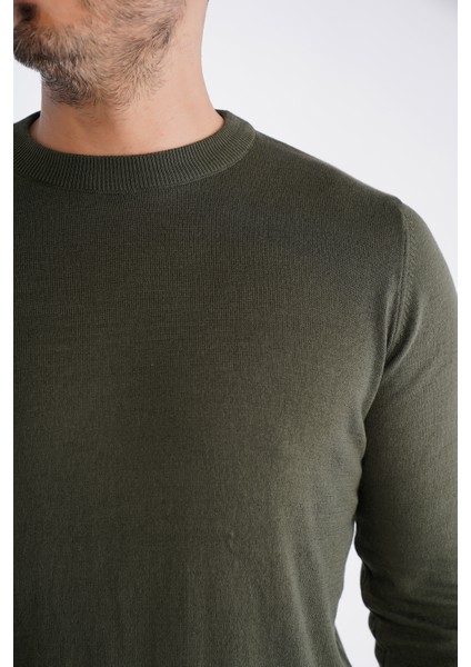 Erkek Haki %100 Pamuk Bisiklet Yaka Triko Kazak TRIST-1101