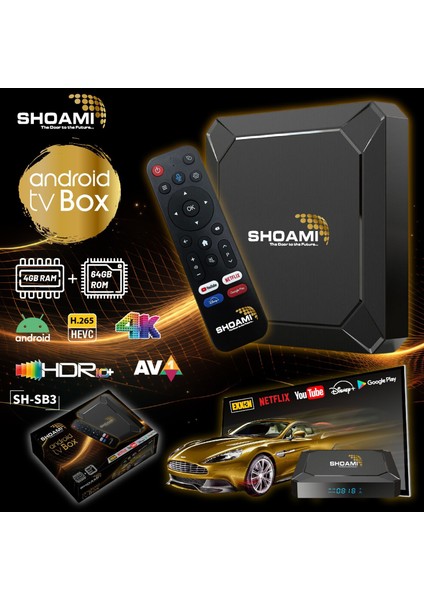 SH-SB3 4K 4GB/64GB Mediabox Sesli Komut Kumanda Android HD TV Box MyBox Netflix Youtube
