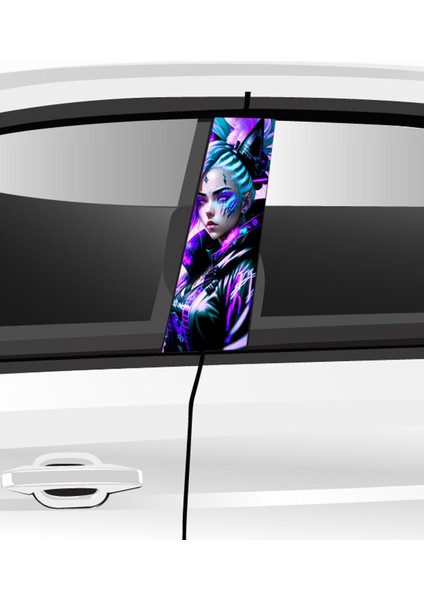 Araç Kapı Direk Folyo Etiketi Aksesuarı Desenli Seti (Sağ ve Sol Takım)