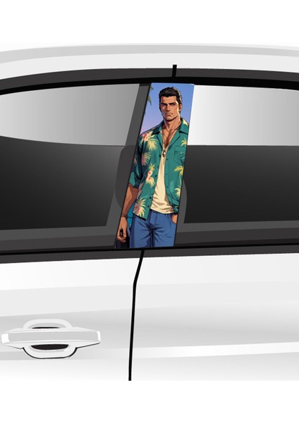 Araç Kapı Direk Folyo Etiketi Aksesuarı Desenli Seti (Sağ ve Sol Takım)