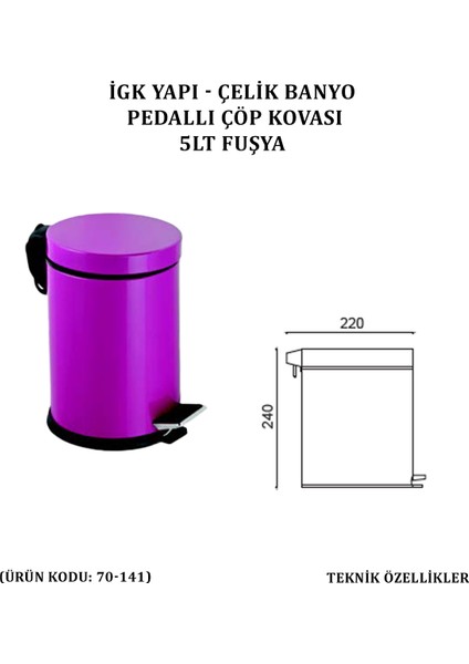 Pedallı Çöp Kovası 5 Lt Fuşya (70-141)