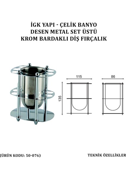 Desen Metal Set Üstü Krom Bardaklı Diş Fırçalık (50-076)