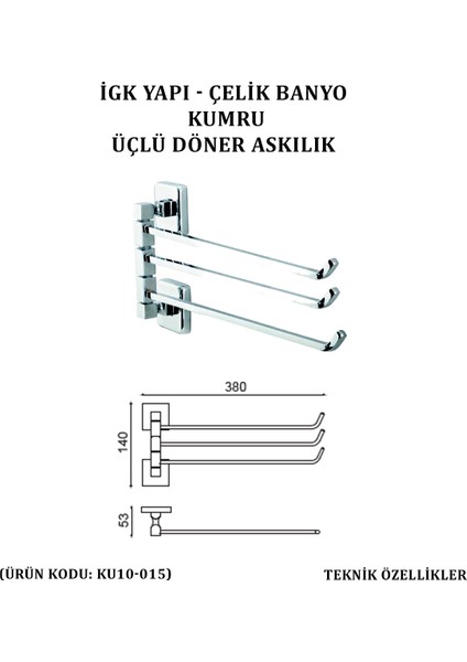 Çelik Banyo Kumru Üçlü Döner Havluluk (KU10-015)