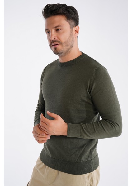 Erkek Haki %100 Pamuk Bisiklet Yaka Triko Kazak TRIST-1101 modelleri