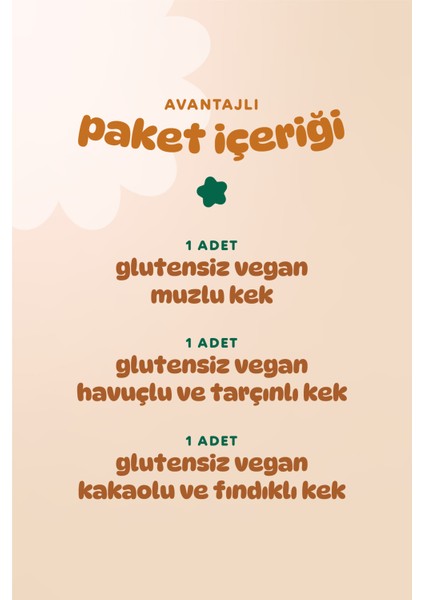 Organik Glutensiz Vegan Kek Atıştırmalık Paketi - 3 Adet (3 Çeşit)