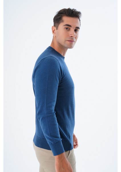 Erkek İndigo %100 Pamuk Bisiklet Yaka Triko Kazak TRIST-1101 fiyatları