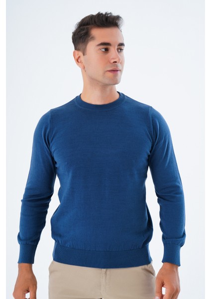 Erkek İndigo %100 Pamuk Bisiklet Yaka Triko Kazak TRIST-1101 fırsatları