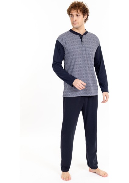 Erkek Jakarlı 2 Uzun Kol Pijama Takımı FÜME