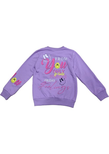 Kız Çocuk You Only Önü Arkası Yazı Resim Desenli Lila Renk Şardonlu Sweatshirt