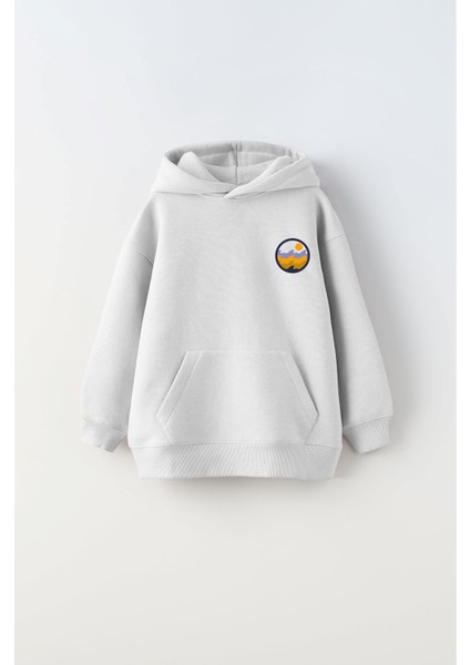 Kapüşonlu Içi Polar Rise And Enjoy Baskılı Beyaz Unisex Çocuk Hoodie Sweatshirt