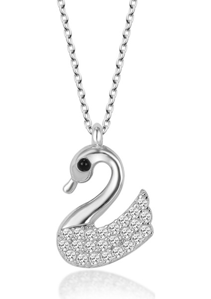 Swarovski Zirconia Kuğu Kadın Gümüş Kolye | 925 Ayar Gerçekgümüş