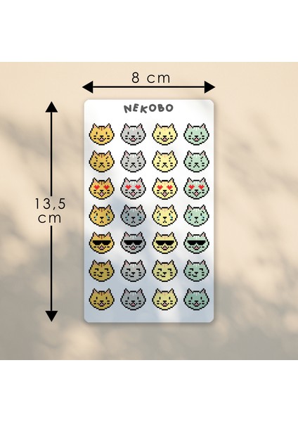 NKB-P006 Neko Mood Kedi Emoji Pixel Art Sticker Sayfası
