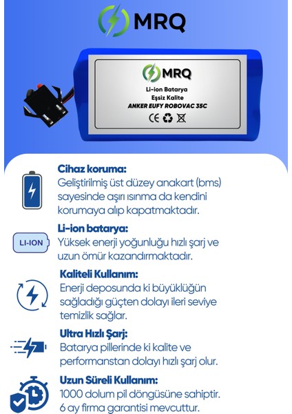 Anker Eufy Robovac 35C Robot Süpürge Bataryası (Ultra Mega Yüksek Kapasite) 3200MAH Batarya