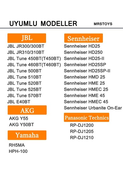 Mrs Toys Jbl ile Uyumlu Kulaklık Pedi Süngeri Tune T500BT 510BT 520BT T560BT T600 Tune 600BTNC T450 460 JR300 310 T250