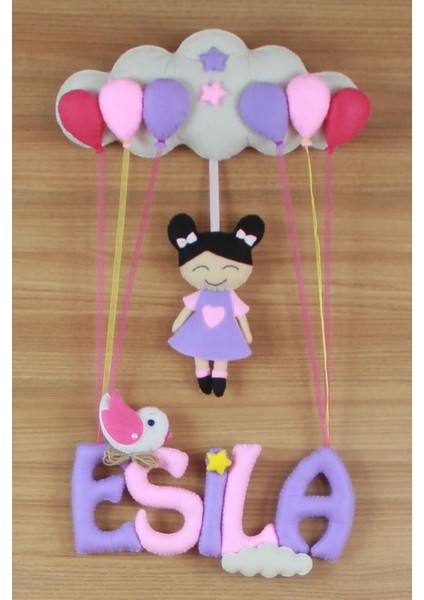 Esila Isimli Pembe Lila Kız Bebek Odası Kapı Süsü