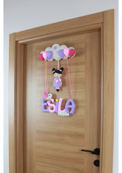 Esila Isimli Pembe Lila Kız Bebek Odası Kapı Süsü modelleri