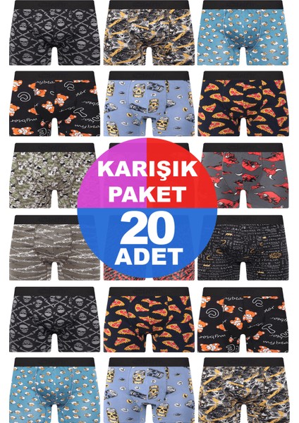 Erkek 20 Adet Rastgele Sürpriz Desenli Boxer - Özel Gizemli Paketinde Sürpriz Boxer