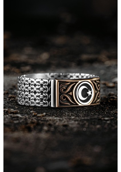 Erkek Gümüş Yüzük - Kral Zincirli Ay Yıldız Işlemeli Erkek Yüzük fiyatları
