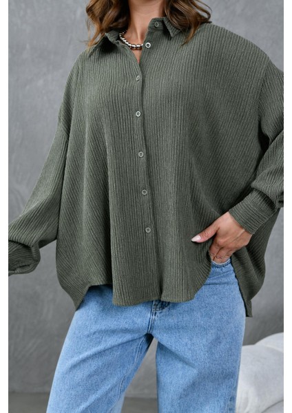 Kadın Haki Krinkıl Kumaş Gömlek 28175 fiyatları