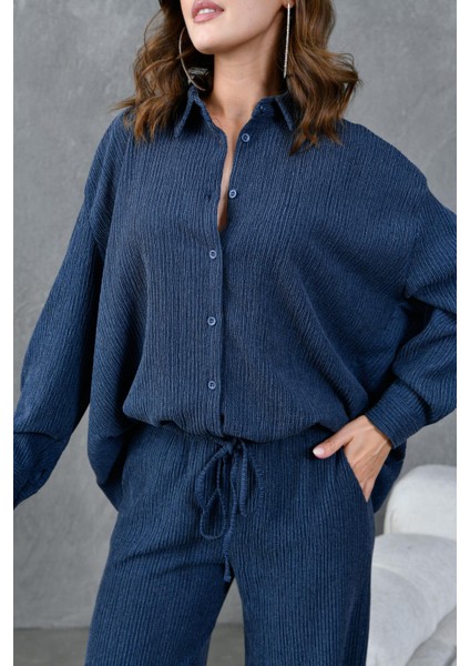 Kadın Indigo Krinkıl Kumaş Gömlek 28175 fiyatları