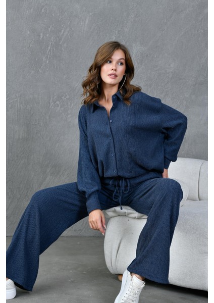 Kadın Indigo Krinkıl Kumaş Gömlek 28175 fırsatları