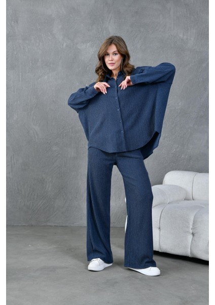 Kadın Indigo Krinkıl Kumaş Gömlek 28175 indirimleri