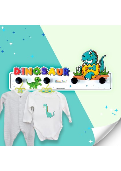 Boxing Day Ahşap Dekoratif Dinozor Duvar Askılık, Bebek Çocuk Odası Askısı, 50 cm Dino Çocuk Duvar Kapı  Askı