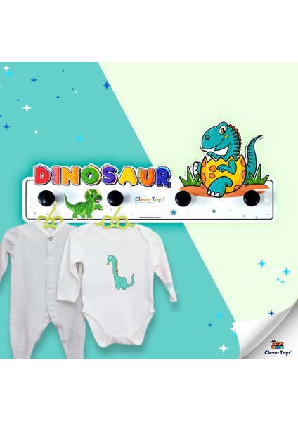 Boxing Day Ahşap Dekoratif Dinozor Duvar Askılık, Bebek Çocuk Odası Askısı, 50 cm Dino Çocuk Duvar Kapı  Askı