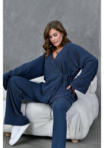 Kadın Indigo Krinkıl Kumaş Kimono 28174 fiyatları