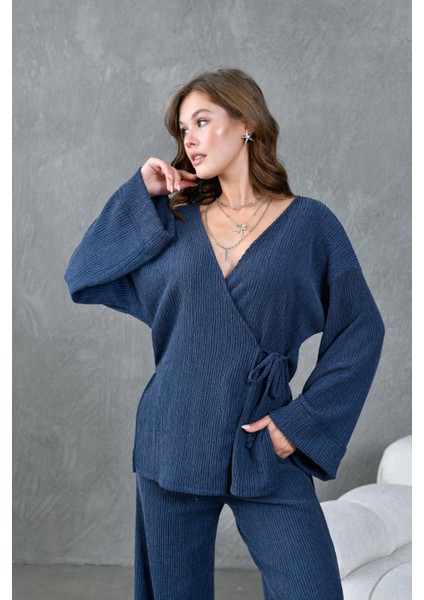 Kadın Indigo Krinkıl Kumaş Kimono 28174 indirimleri