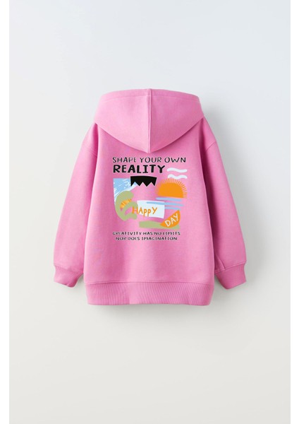 Kapüşonlu Içi Polar Shape Your Own Reality Baskılı Pembe Unisex Hoodie Çocuk Sweatshirt