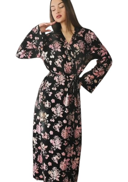 365-TUBA Bayan Sabahlık-Siyah Çiçekli fırsatları