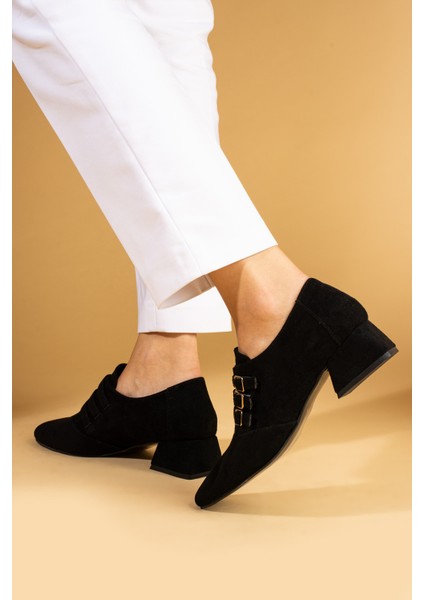 Küt Burunlu 3 Tokalı Topuklu Kadın Ayakkabı 53-400-24SÜET fiyatları