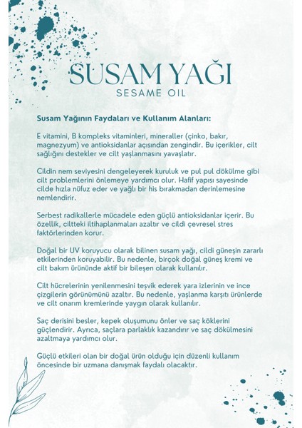 Saf Susam Yağı 200 ml - Losyon Pompalı ve Damlalıklı Şişe