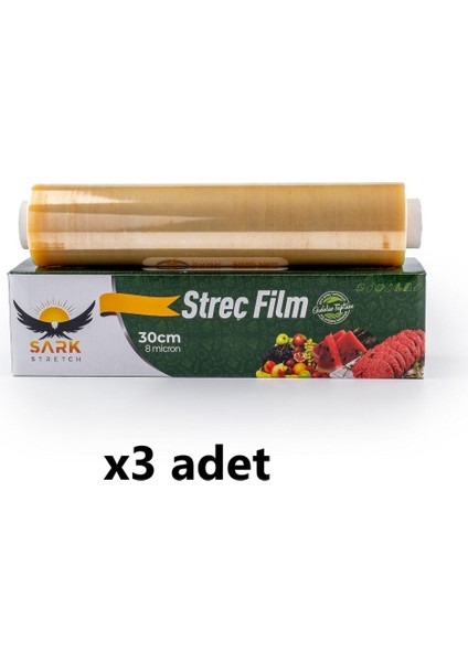 30 cm x 300 Metre 8 Micron Kutulu Kayar Bıçaklı Polietilen Gıda Tipi Streç 3 Adet