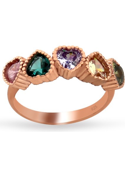 925 Ayar Gümüş Rainbow Yarım Tur Kalp Yüzük