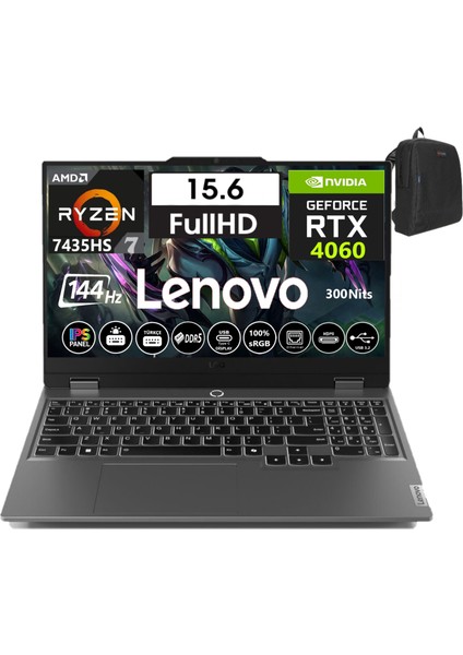 Loq 15ARP9 Amd Ryzen 7-7435HS 48GB Ddr5 512GB SSD 8GB/RTX4060 WINDOWS11HOME 15.6" 144Hz Fhd IPS Taşınabilir Bilgisayar W83JC000UTR29+WEBLEGELSINÇANTA
