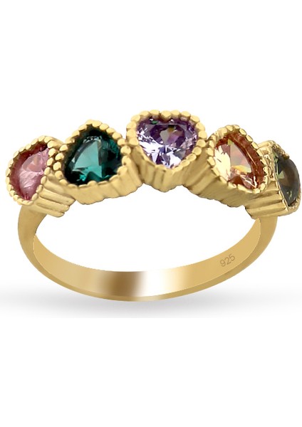 925 Ayar Gümüş Rainbow Yarım Tur Kalp Yüzük