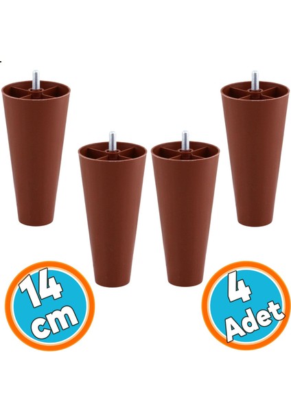 Mobilya Yükseltici Kanepe Tv Ünitesi Koltuk Baza Ayağı Kahve Düz Plastik Ayak 14 cm 4 Adet