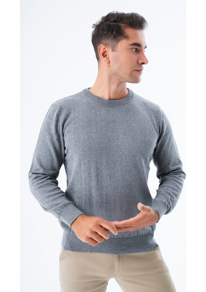 Erkek Koyu Gri %100 Pamuk Bisiklet Yaka Triko Kazak TRIST-1101 modelleri