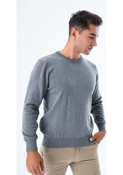 Erkek Koyu Gri %100 Pamuk Bisiklet Yaka Triko Kazak TRIST-1101 fırsatları