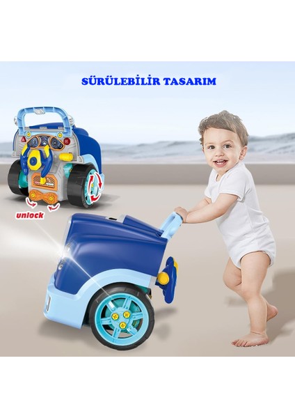 Learning Fun 59 Parça Oyuncak Araba Motoru Tamir Seti Işıklı Sesli Mavi Kamyon