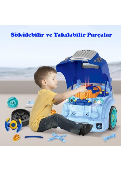 Learning Fun 59 Parça Oyuncak Araba Motoru Tamir Seti Işıklı Sesli Mavi Kamyon