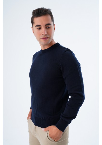 Erkek Lacivert %100 Pamuk Bisiklet Yaka Triko Kazak TRIST-1101 fiyatları