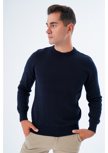 Erkek Lacivert %100 Pamuk Bisiklet Yaka Triko Kazak TRIST-1101 fırsatları