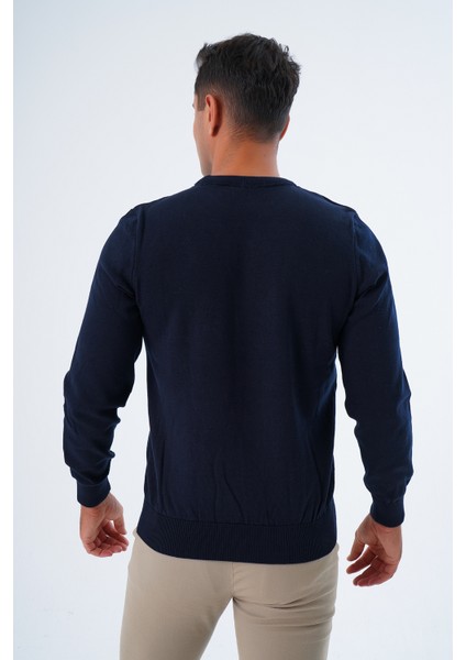Erkek Lacivert %100 Pamuk Bisiklet Yaka Triko Kazak TRIST-1101 indirimleri
